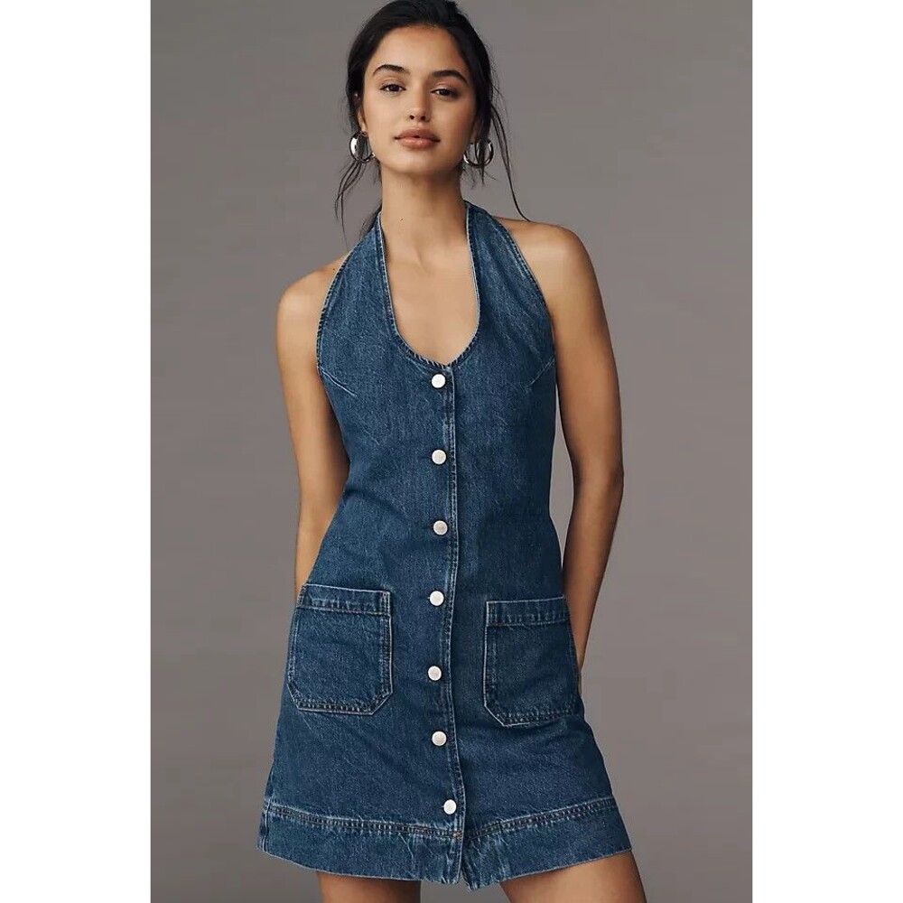 Reformation Blue Denim Halter Mini Dress
